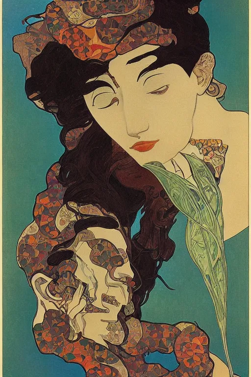 Prompt: The lonely stoner seems to free his mind at night, by Tadanori Yokoo, Alphonse Mucha, Hannah Hoch