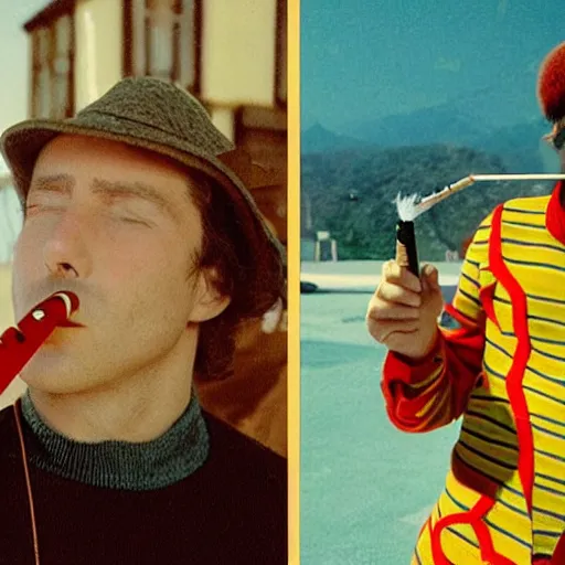 Prompt: Mario smoking a cigarette in a Wes Anderson film aesthetic!!!