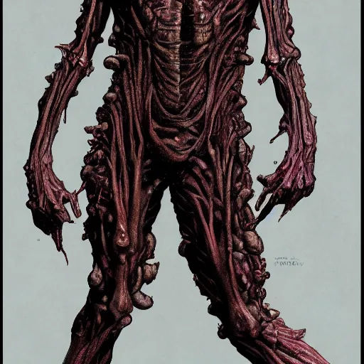 Image similar to a portrait of a character made of flesh and exoskeleton, in the style of wayne barlowe