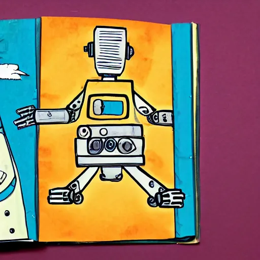 Prompt: a children's book illustration of a broken robot