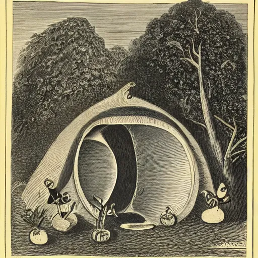 Prompt: an anthill the shape of a school drawn by charles bowater