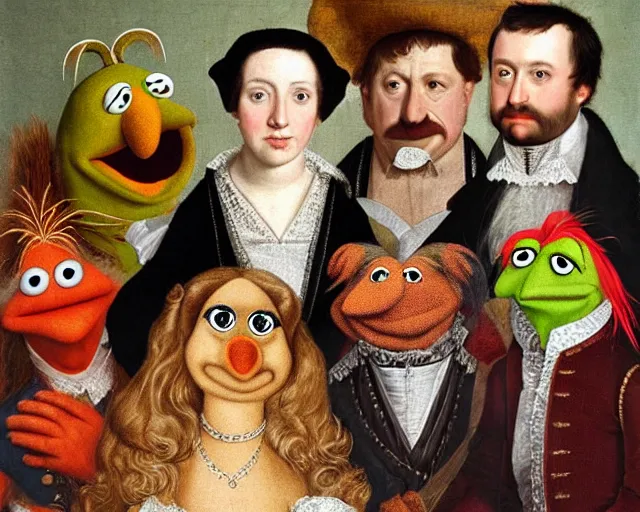 Prompt: a 1 6 0 0 s portrait of the muppets