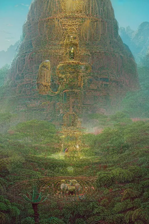 Prompt: a detailed concept art of an ancient garden of aliens, by moebius, by beeple