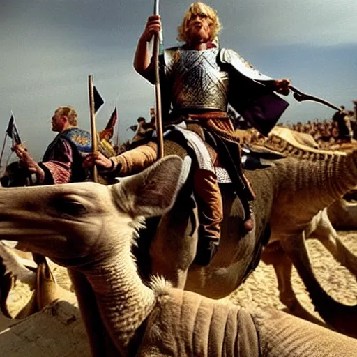 Image similar to the rohirrim riding into battle on camels at minas tirith