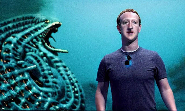 Image similar to mark zuckerberg as a dantastic scary sea creature, photorealistic, cinematic lighting, highly detailed, by guillermo del toro