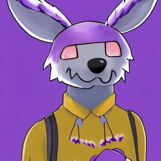 Prompt: furry ( fandom ) art of an anthropomorphic purple dog with antennas, digital art, painting, trending on furaffinity