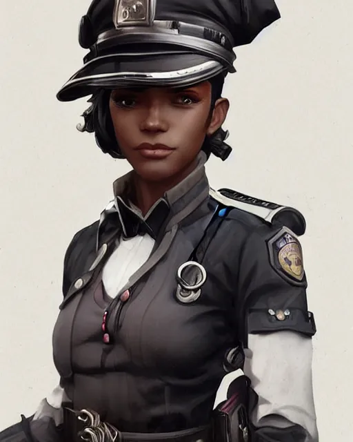 Prompt: A black dieselpunk policewoman, visualartzi, anime, portrait, concept art by Karla Ortiz, James Paick, Charlie Bowater, Krenz Cushart, highly detailed, ultra detailed, ultra realistic, trending on artstation, cgstudio