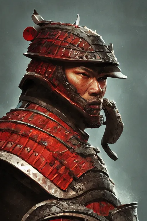 Image similar to mugshot, portrait of a legendary Samurai in full armor, dramatic lighting, cinematic, establishing shot, extremly high detail, photo realistic, cinematic lighting, post processed, concept art, artstation, matte painting, style by eddie mendoza, raphael lacoste, alex ross