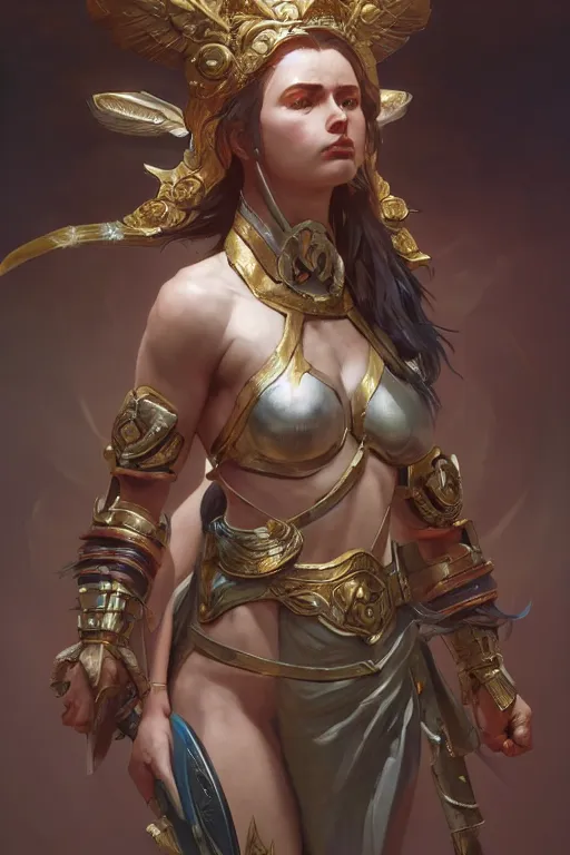 Image similar to goddess of war, accurate anatomy, only two hands, highly detailed, digital painting, artstation, concept art, smooth, sharp focus, illustration, Unreal Engine 5, 8K, art by Ross Tran and greg rutkowski and alphonse Mucha