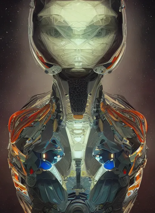 Prompt: symmetry!! portrait of alien made of parts of an astronaut in the style of horizon zero dawn, machine face, intricate, elegant, highly detailed, digital painting, artstation, concept art, smooth, sharp focus, illustration, art by artgerm and greg rutkowski and alphonse mucha, 8 k