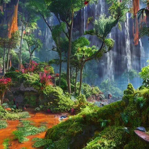 Prompt: the most beautiful place in the earth, stunning visual landscape, cinematic lighting, ray tracing, colourful vegetation, intricate, hyper - detailed, hyper maximalist, 4 k unreal engine 5 render