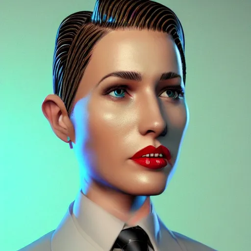 Prompt: stylish woman cartoon portrait made out of rain, pinstripe suit, short blond hair, galactic background, rendered in octane, unreal engine, highly detailed, trending on artstation, realistic, splashes of neon, beautiful