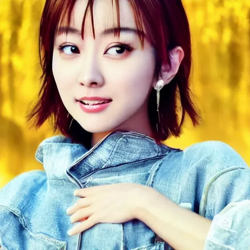 Image similar to 1990s, perfect, dynamic, epic, cinematic 8K HD movie shot of semi-close-up japanese beautiful cute young J-Pop idol actress girl face, she express joy and posing. By a Chinese movie director. Motion, VFX, Inspirational arthouse, at Behance, with Instagram filters, Photoshop, Adobe Lightroom, Adobe After Effects, taken with polaroid kodak portra