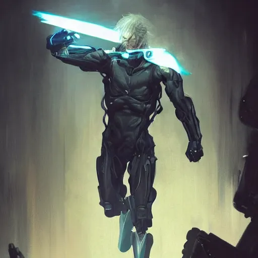 Image similar to Raiden Metal Gear Solid Revengeance,Greg rutkowski, Trending artstation, cinematográfica, digital Art