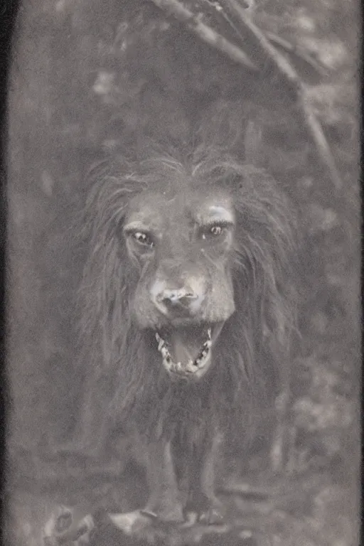 Image similar to daguerreotype of a terrifying beast from the jungle