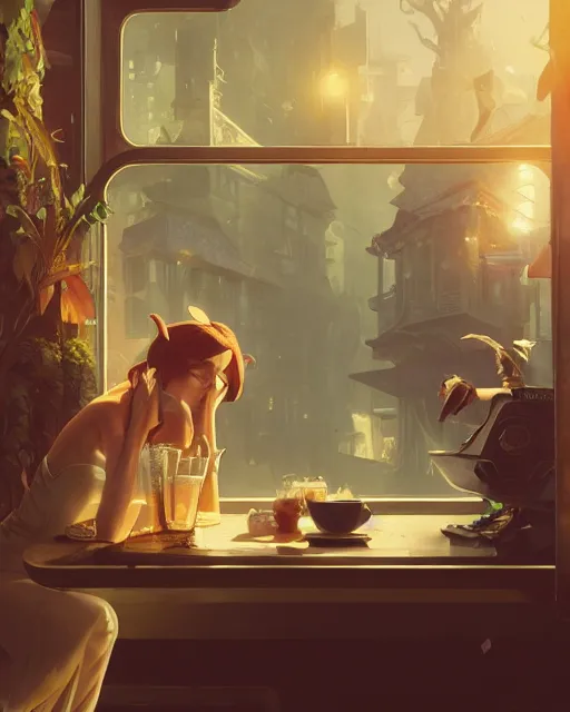 Image similar to highly detailed vfx espresso, stephen bliss, unreal engine, greg rutkowski, loish, rhads, beeple, makoto shinkai and lois van baarle, ilya kuvshinov, rossdraws, tom bagshaw, alphonse mucha, global illumination, detailed and intricate environment