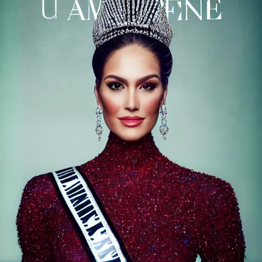 Image similar to portrait photography of miss universe by annie leibovitz and joe mcnally and richard avedon, perfect facial symmetry, dim volumetric cinematic lighting, 8 k, post - processing, extremely hyper - detailed, intricate, epic composition, masterpiece, stunning,