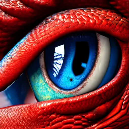 Prompt: big blue eye of ancient red dragon, close-up, high detail 3d model, Octane render, octane, 4k