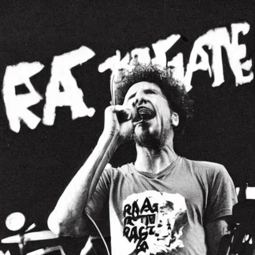 Image similar to Rage Against the Machine, live 1993, live at Lollapalooza, Tom Morello, Zack de la Rocha, VHS quality