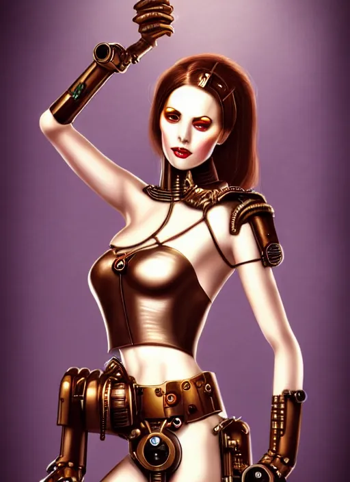 Prompt: image of beautyful female android steampunk by james o'barr,