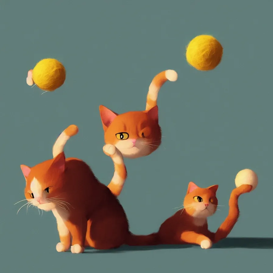 Image similar to a cat playing with a ball of yarn, art by Goro Fujita, ilustration, concept art, sharp focus, ArtStation, Deviantart