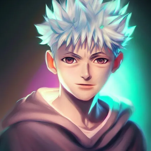 Image similar to realistic portrait of Killua, dramatic lighting, illustration by Rossdraws, professional portfolio, 4k, digital art, concept art, trending on artstation