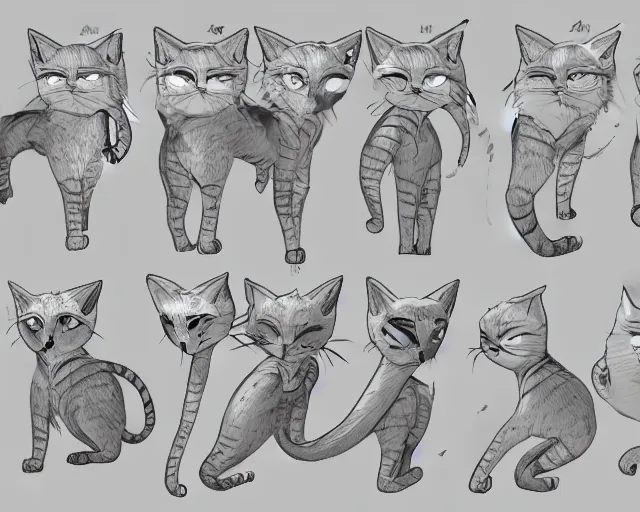 Image similar to 'how to draw king cat' reference sheet, trending on artstation, indie games, digital art, line art