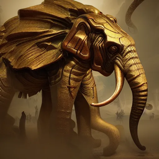 Image similar to winged tiger elephant, hyper detailed, digital art, trending in artstation, cinematic lighting, studio quality, smooth render, unreal engine 5 rendered, octane rendered, art style by klimt and nixeu and ian sprigger and wlop and krenz cushart