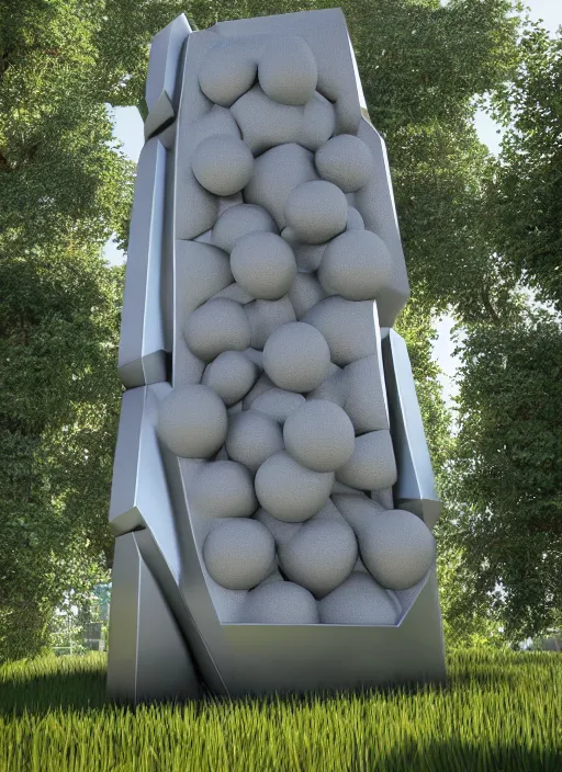 Image similar to highly detailed realistic architecture 3 d render of a futurisctic metallic stele made from balls standing in a city park, archdaily, made in unreal engine 4 octane render