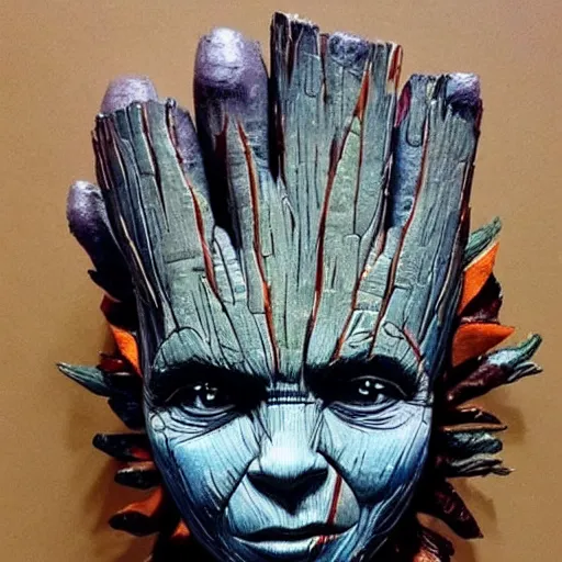 Image similar to sculpture of Groot by Sandra Chevrier