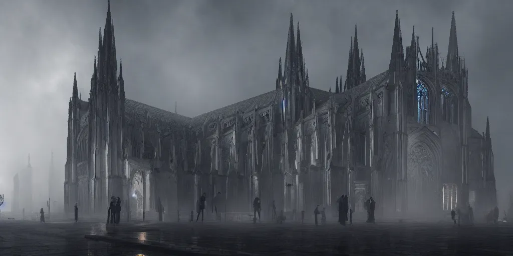 Prompt: gothic cathedral, light through the mist, dramatic lighting, photorealistic, cinematic lighting, high detail, cinematic feel, high octane, 4K, Unreal Engine, digital render, intricate, ultra realistic