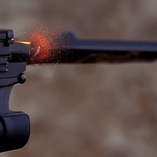 Prompt: bullet firing from gun slow motion shot