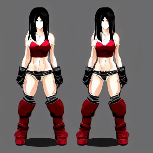 Image similar to stylised concept art of tifa lockhart in alternate outfits, trending on artstation