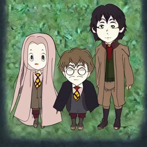 Image similar to harry potter in the style of studio ghibli