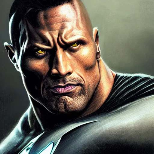 Image similar to full figure ultra realistic illustration, dwayne johnson as batgirl and leslie grace as black adam, intricate, elegant, highly detailed, digital painting, artstation, concept art, smooth, sharp focus, illustration, art by artgerm and greg rutkowski and alphonse mucha