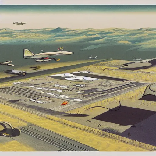 Image similar to Illustration of an Air Base by animator Georges Schwizgebel, 1978