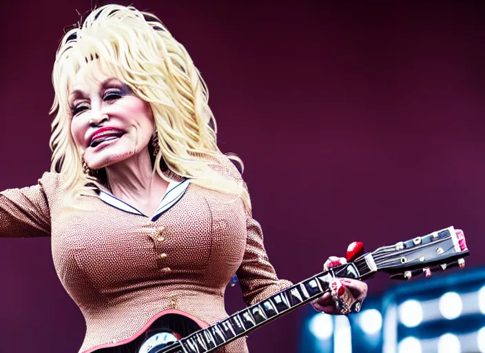 Prompt: photo still of dolly parton at the vans warped tour 2 0 1 8!!!!!!!! at age 3 6 years old 3 6 years of age!!!!!!!! stage diving into the crowd, 8 k, 8 5 mm f 1. 8, studio lighting, rim light, right side key light