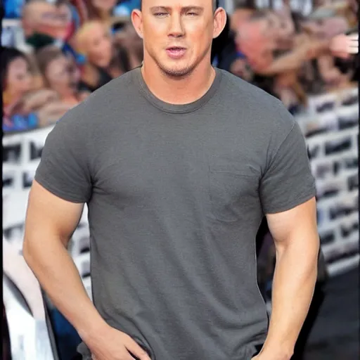 Image similar to channing tatum has a giant tater tot head