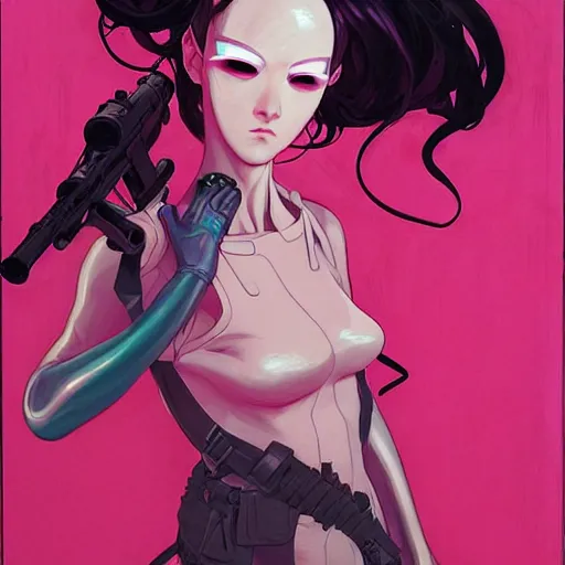Image similar to prompt : stealthy rogue pink character portrait soft light painted by james jean and katsuhiro otomo and erik jones, inspired by evangeleon anime, smooth face feature, intricate oil painting, high detail illustration, sharp high detail, manga and anime 1 9 9 9
