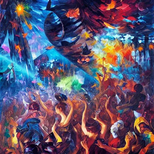 Image similar to rave dance party by paul lehr, arthur adams, charlie bowater, leonid afremov, chiho ashima, karol bak, david bates, tom chambers