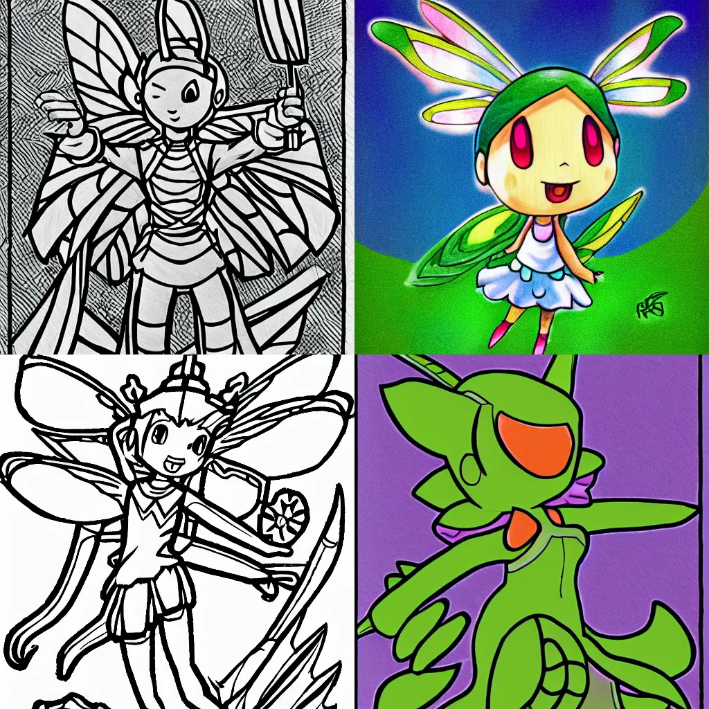 Prompt: fairy by satoshi tajiri, line art