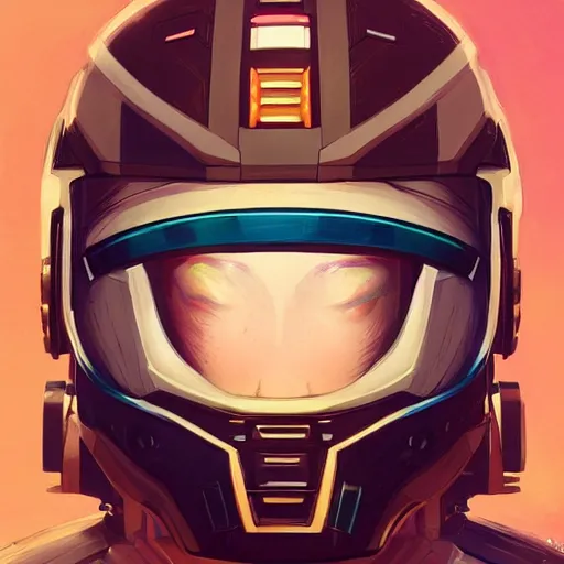 Image similar to portrait of beautiful predator gundam pilot, with an intricate, detailed, urban inspired hiphop afro futuristic helmet, vector behance hd jesper ejsing, rhads, makoto shinkai, lois van baarle, ilya kuvshinov, rossdraws, hd, 3 2 k, ilya kuvshinov, gustav klimt