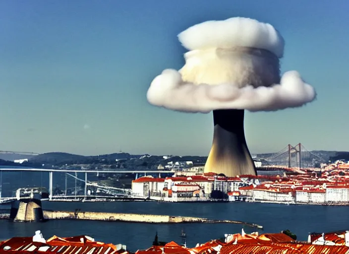 Prompt: nuclear mushroom cloud over lisbon