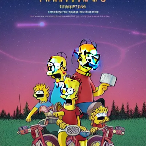 Image similar to homer simpson is on the stranger things poster, illustrated, unreal engine 5