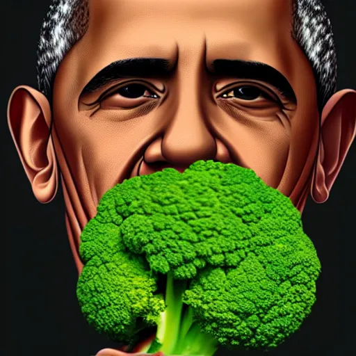 Image similar to barack obama is fused into broccoli, hyperdetailed, artstation, cgsociety, 8 k