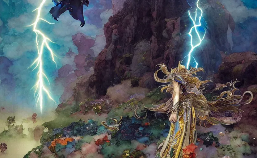 Prompt: the revenge of the lightning goddess whearing knight armor, fantasy. intricate, amazing composition, colorful watercolor, by ruan jia, by maxfield parrish, by marc simonetti, by hikari shimoda, by robert hubert, by zhang kechun, illustration, gloomy