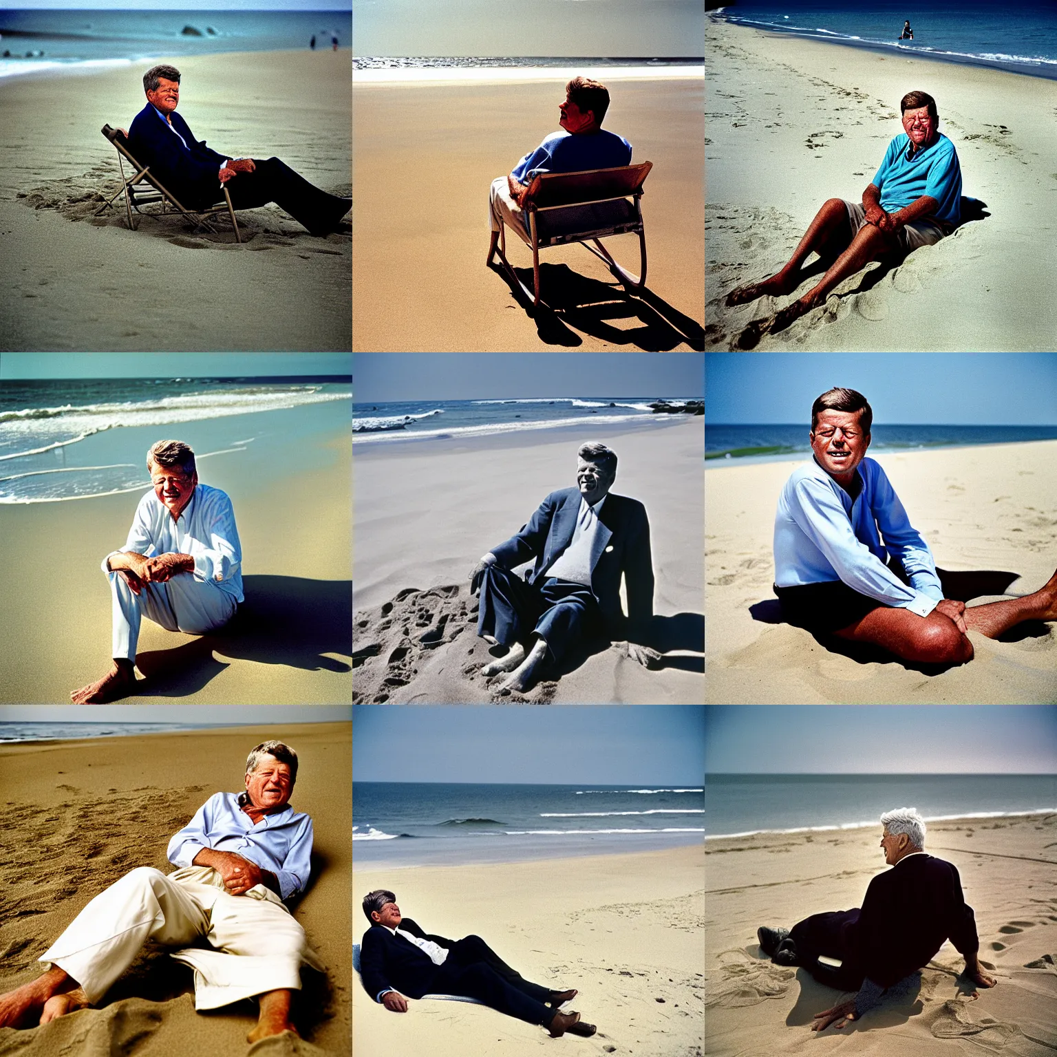 Prompt: portrait of elderly john f kennedy, relaxing on nantucket beach, photograph by steve mccurry, national geopgraphic magazine