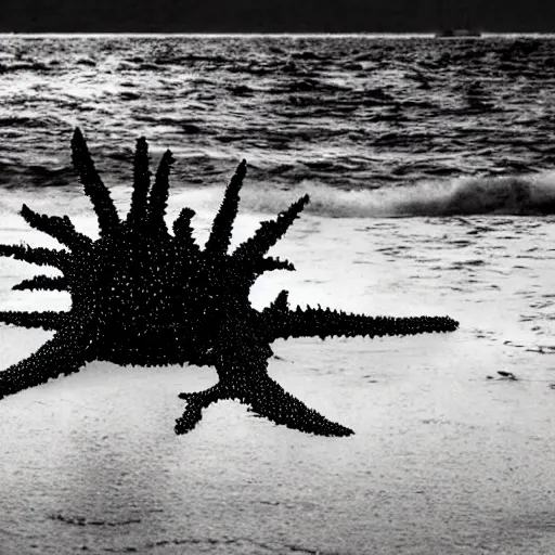 Prompt: nightmare monster emerging from sea surface, but monster is dendritic