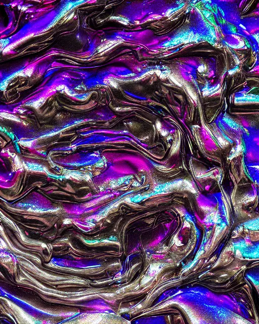 Prompt: organic white shimmering iridescent metal fluid floating in the void hallucinating on psychedelics, creative VFX, no text, rendered with octane, hyper realistic, hyper detailed, surreal, futuristic, 8k