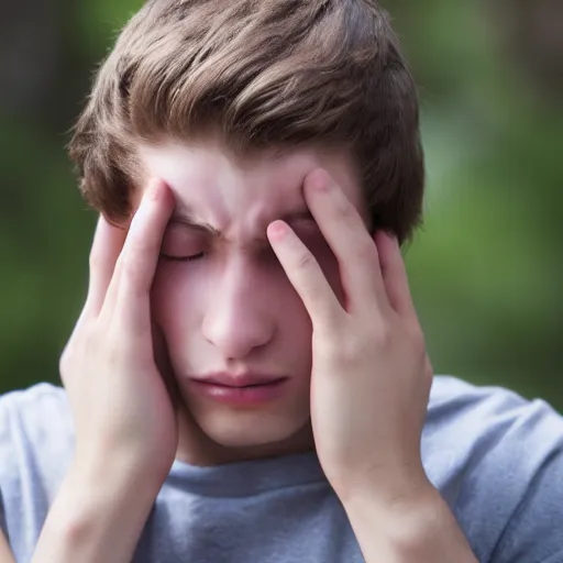 Prompt: a teenage boy aroun 2 3 yo crying. natural brown hair, pale skin.